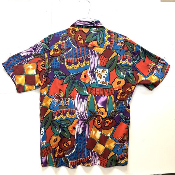 Vintage 80s-90s Natural Issue Rayon Shirt M Tropical Abstract - Picture 7 of 7